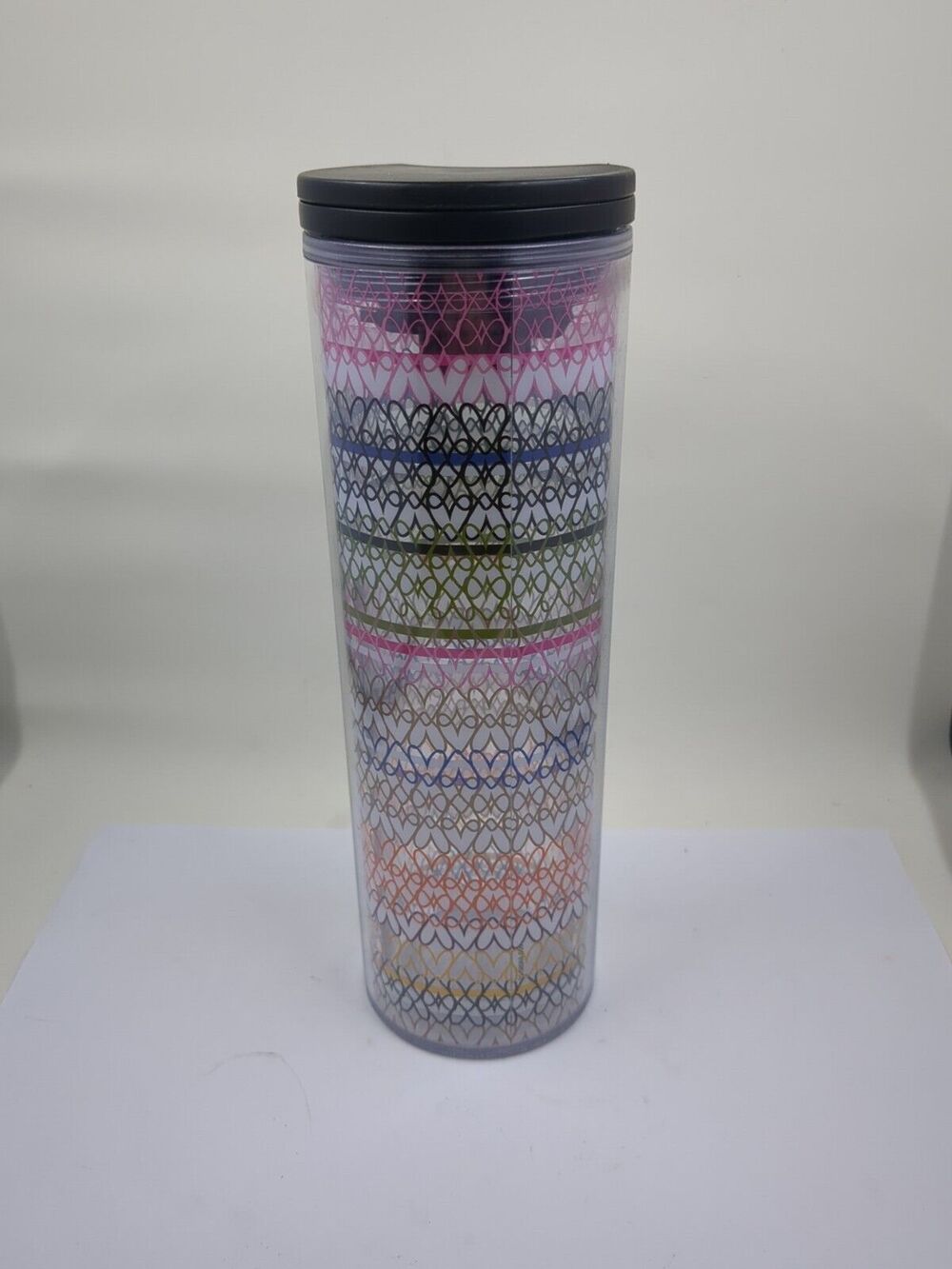 Starbucks 2017 Acrylic Tumbler Travel Cup Rainbow Hearts Twist Lid To Open 16oz